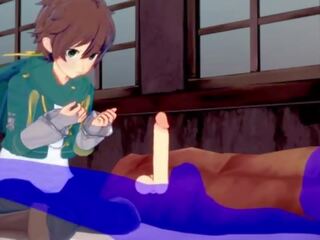 KonoSuba Yaoi - Kazuma blowjob with cum in his mouth - Japanese Asian Manga anime game xxx movie gay