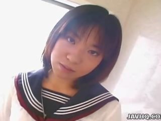 Japanese darling rino sayaka sucks dick in the bathroom